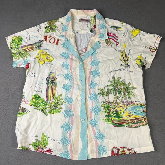 Vintage Jams World Womens Shirt 2XL White No Ka Oi Hawaiian Island Tropical USA